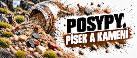 Posypy, piesok, štrk a kamene na podstavce miniatúr, diorámy a herné terény